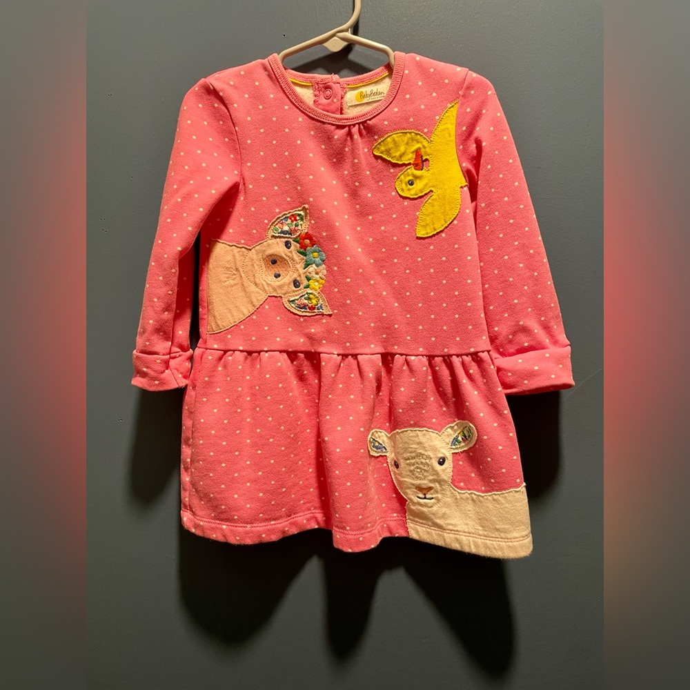 Mini Boden Warm Appliqué Animal Polka Dot Dress